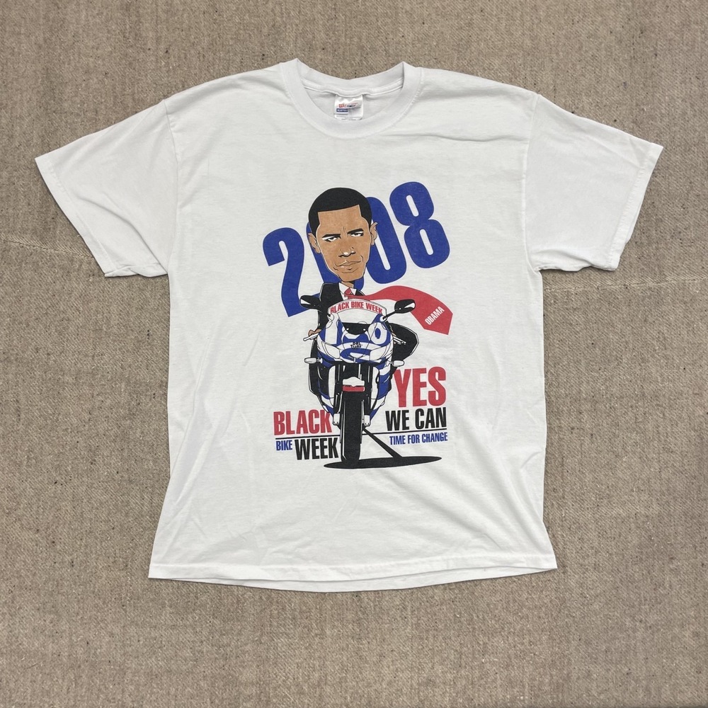 vintage Barack Obama motorcycle shirt shirt mens large White 2000s y2k bike week